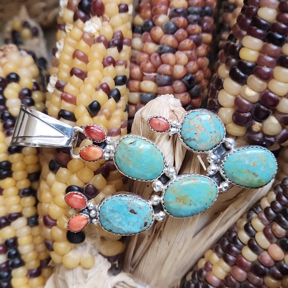 Gorgeous NWOT Native American Navajo Handmade Turquoise Cactus Pendant  🩵🌵💚🎁 - Picture 6 of 12